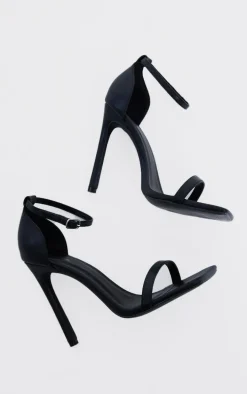 Black WIDE FIT Pu Barely There Strappy Heeled Sandals