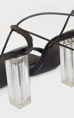 Black Wide Fit Pu Lace Up High Clear Block Heels