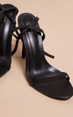 Black Wide Fit Pu Round Toe Barely There High Heeled Sandals