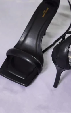 Black Wide Fit PU Square Toe Ankle Strap High Heeled Sandals