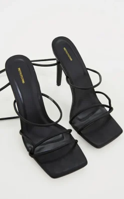 Black Wide Fit Tube Strappy Laces Up High Heels
