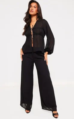 Black Wide Leg Chiffon Pants