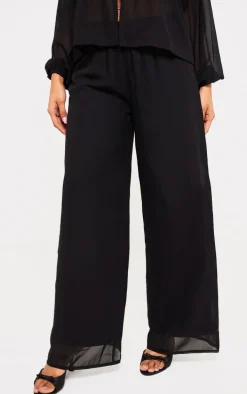 Black Wide Leg Chiffon Pants