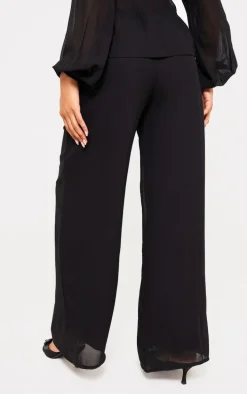 Black Wide Leg Chiffon Pants