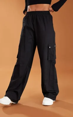 Black Wide Leg High Waisted Cargo Pants