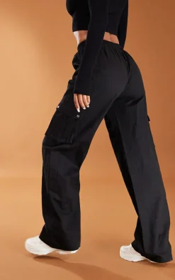 Black Wide Leg High Waisted Cargo Pants