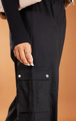 Black Wide Leg High Waisted Cargo Pants