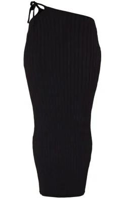 Black Wide Rib Knitted Maxi Skirt
