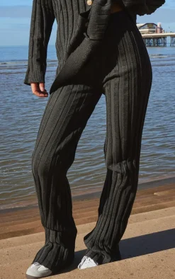 Black Wide Rib Knitted Trouserss