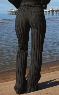 Black Wide Rib Knitted Trouserss