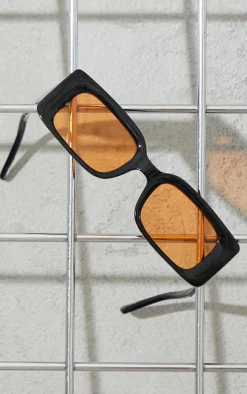 Black With Orange Lens Square Frame Sunglasses