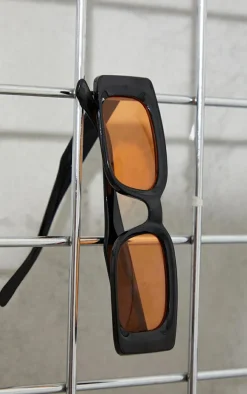 Black With Orange Lens Square Frame Sunglasses