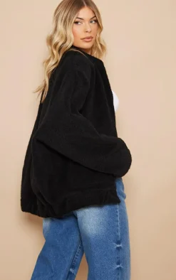 Black Wool Look Oversized Jacket