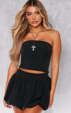 Black Woven Bandeau Corset Top