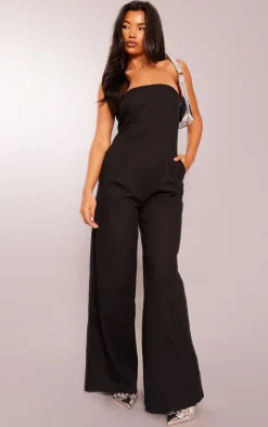 Black Woven Bandeau Wide Leg Jumpsuit