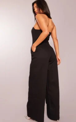 Black Woven Bandeau Wide Leg Jumpsuit