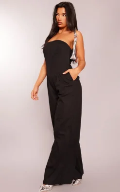 Black Woven Bandeau Wide Leg Jumpsuit