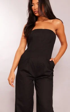 Black Woven Bandeau Wide Leg Jumpsuit