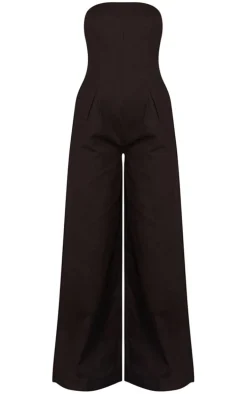 Black Woven Bandeau Wide Leg Jumpsuit