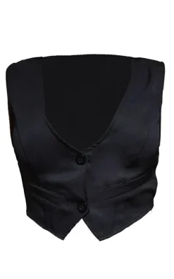 Black Woven Belted Back Detail Suit Vest Top