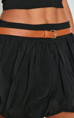 Black Woven Belted Puff Ball Skirt