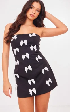 Black Woven Bow Detail Bandeau Shift Dress