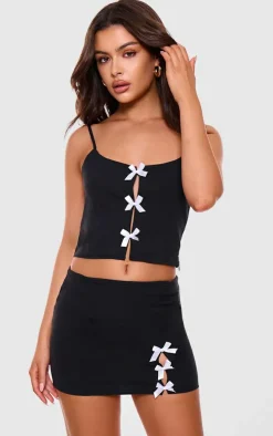 Black Woven Bow Detail Tailored Mini Skirt