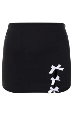 Black Woven Bow Detail Tailored Mini Skirt