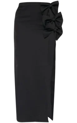 Black Woven Bow Thigh Detail Maxi Skirt