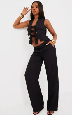 Black Woven Bow Tie Front Sleeveless Vest