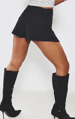 Black Woven Button Detail Mini Skort