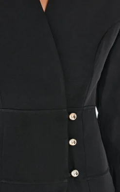 Black Woven Button Detail Blazer Dress