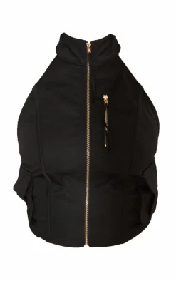 Black Woven Cargo High Neck Fitted Top