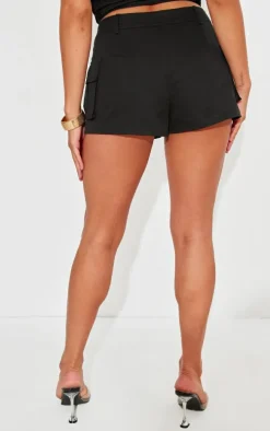 Black Woven Cargo Zip Front Hot Pants