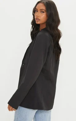 Black Woven Cinched Curve Hem Blazer