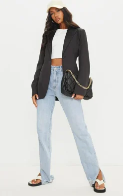 Black Woven Cinched Curve Hem Blazer