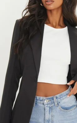 Black Woven Cinched Curve Hem Blazer