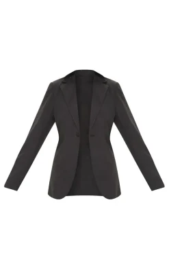 Black Woven Cinched Curve Hem Blazer