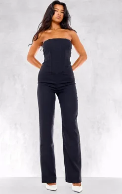 Black Woven Corset Detail Straight Leg Jumpsuit