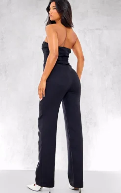 Black Woven Corset Detail Straight Leg Jumpsuit