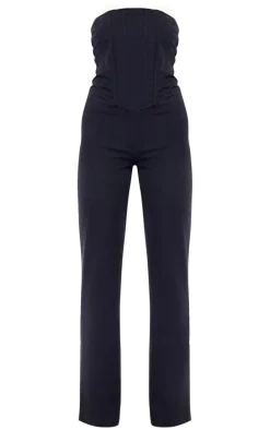 Black Woven Corset Detail Straight Leg Jumpsuit