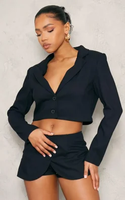 Black Woven Cropped Blazer