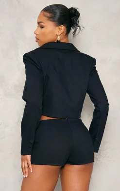 Black Woven Cropped Blazer