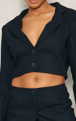 Black Woven Cropped Blazer