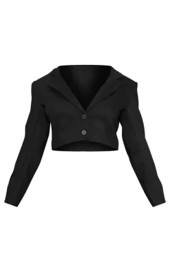 Black Woven Cropped Blazer