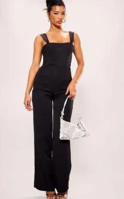 Black Woven Cut Out Bow Detail Jumpsuit