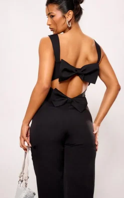 Black Woven Cut Out Bow Detail Jumpsuit