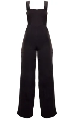 Black Woven Cut Out Bow Detail Jumpsuit