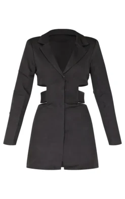 Black Woven Cut Out Tie Back Blazer Dress