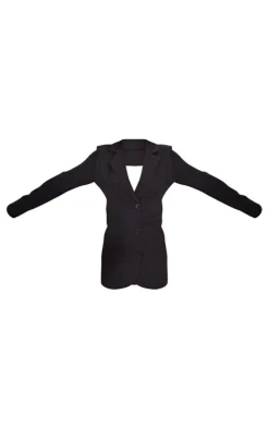 Black Woven Diamante Knot Detail Blazer Dress